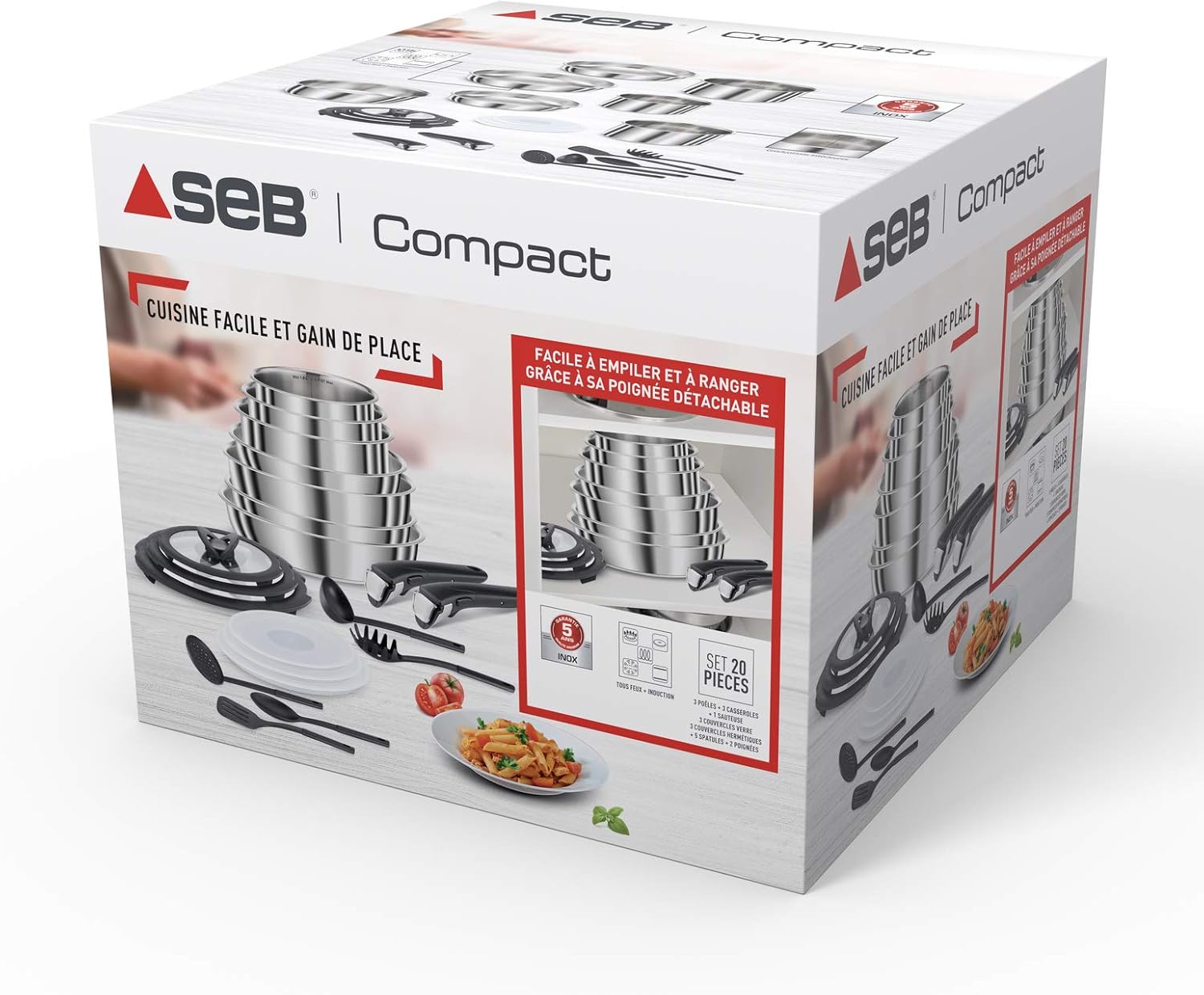 Batterie de cuisine Seb Compact Inox 20 pièces