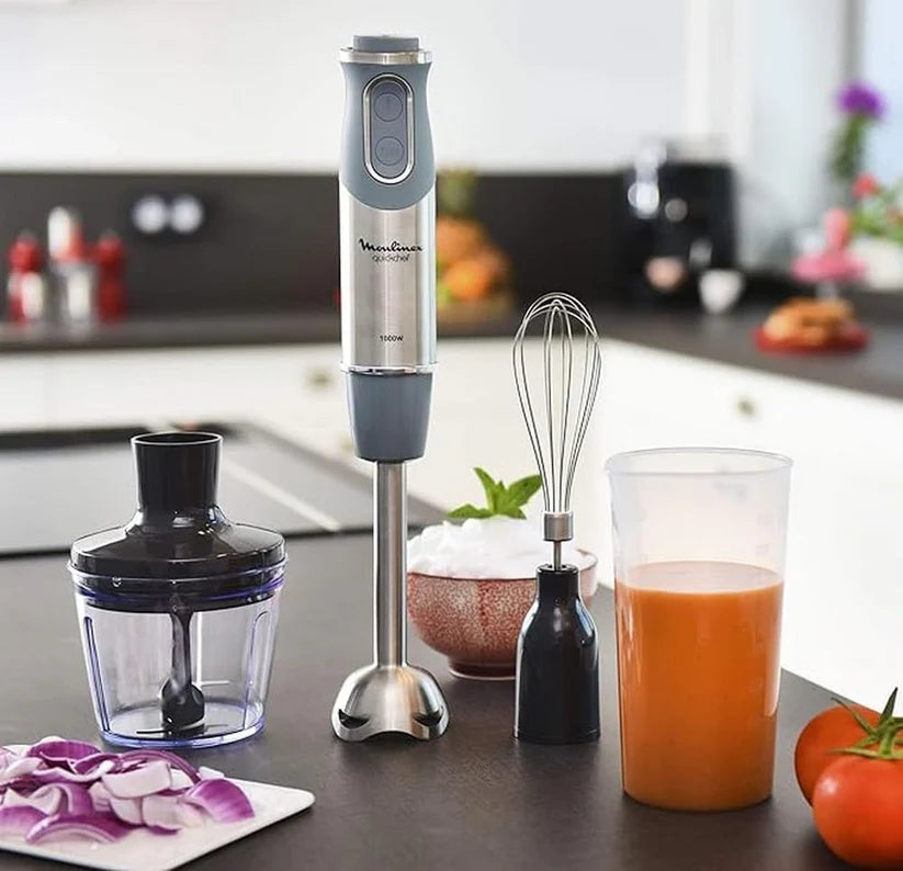 Moulinex quickchef – Mixeur plongeant avec 3 accessoires, acier inoxydable, 10 vitesses, 1000 W