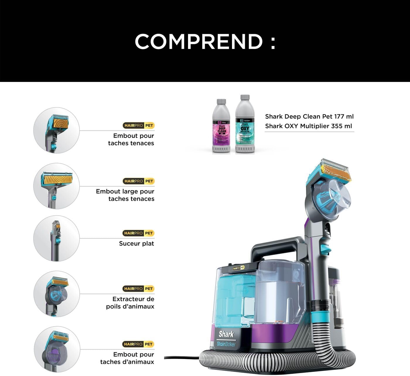 Détacheur Shark StainStriker HairPro Pet PX250EUT
