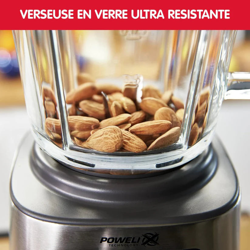 Moulinex Perfect Mix + Blender haute vitesse, 1200 W, Bol verre 2L, 3 programmes automatiques, Smoothie, Glace pilée, Nettoyage automatique