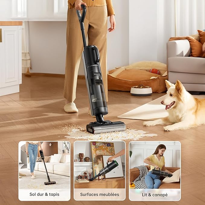 dreame H12 Dual Aspirateur Nettoyage Intelligent Aspiration Humide Sèche, Aspirateur sans Fil 4 en 1