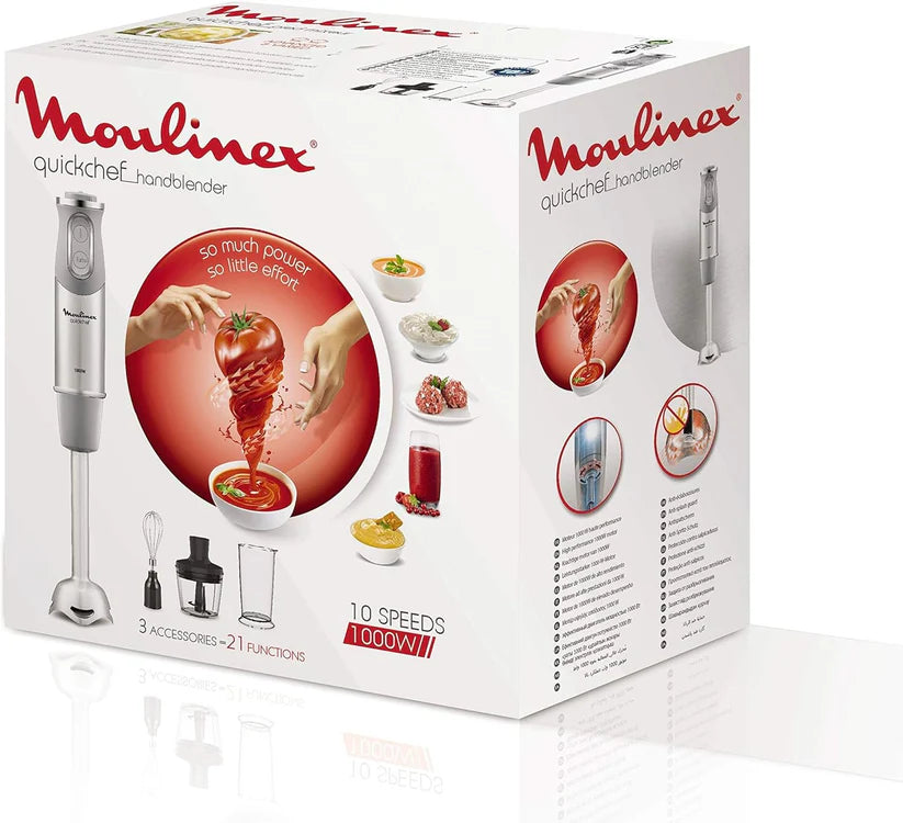 Moulinex quickchef – Mixeur plongeant avec 3 accessoires, acier inoxydable, 10 vitesses, 1000 W