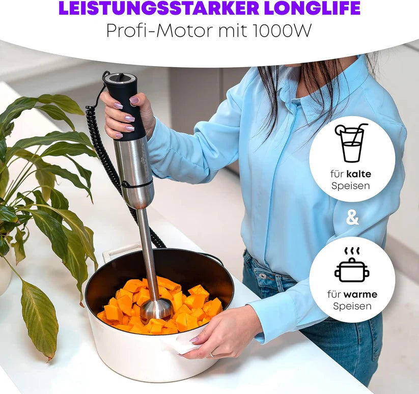 ProfiCook PC-SM 1094 - Mixeur Plongeant - Avec poignée ergonomique - 4 Lames - Contrôle de Vitesse - 1000 Watts -