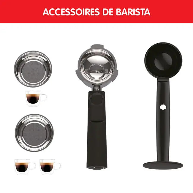 MOULINEX Soleil Cafetière expresso à pompe, Pression 15 bars, Buse mousseur à lait, Réservoir d'eau 1,5 L, Porte-filtres