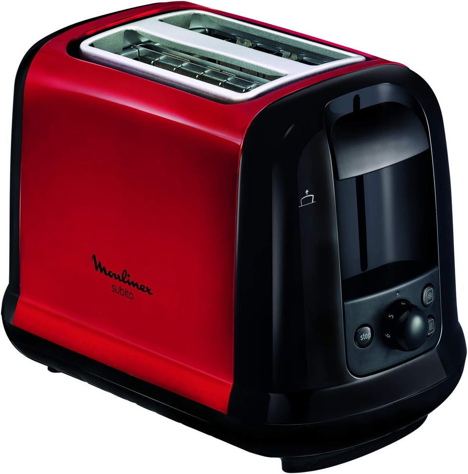 MOULINEX Subito Grille pain 2 fentes rouge toaster Thermostat 7 position Décongetaion Rechauffage Remontrée extra haute LT260D11