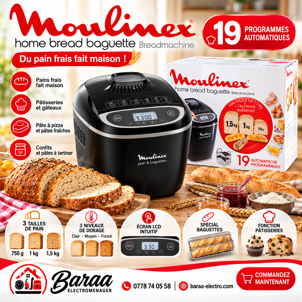 Machine à pain Moulinex Pains du Monde – affiche promotionnelle Baraa Électroménager