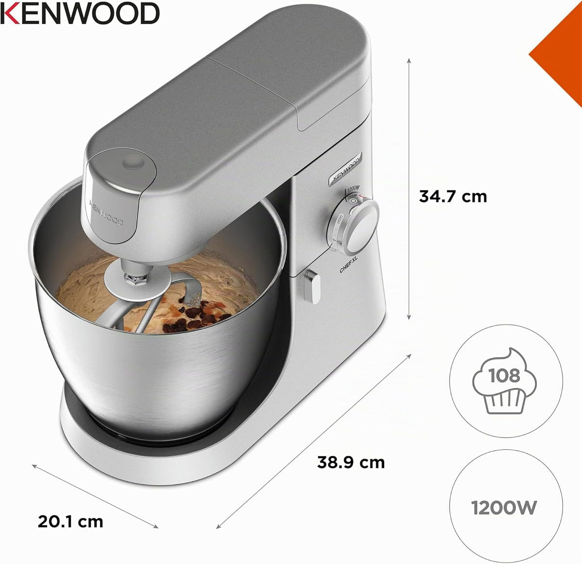 Pétrin Kenwood Chef XL KVL4110S 1200W 6,7L, vue 10