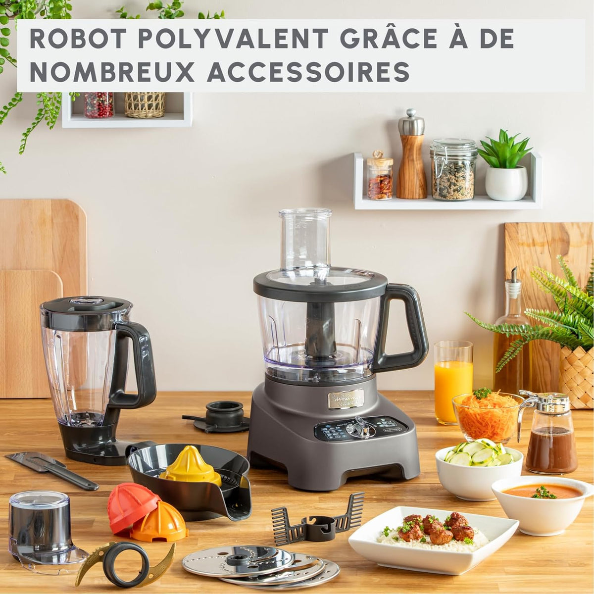 Robot multifonction Moulinex Double Force FP827E10 digital, vue 3